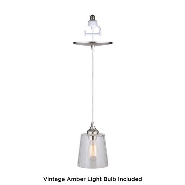 Worth Home Products Worth Home Products PBN-3224-1100-B Instant Pendant Recessed Light Conversion Kit - Brushed Nickel Clear Glass Shade with Vintage Bulb - 6.5 x 8.88 in. PBN-3224-1100-B